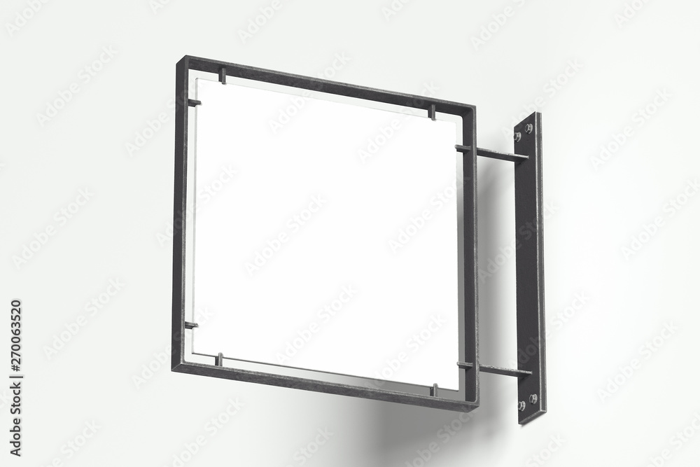 Empty Blank square store signboard Mockup on white background. 3d rendering. Empty Blank square store signboard Mockup on white background. 3d rendering.