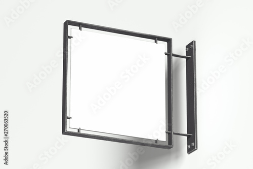 Empty Blank square store signboard Mockup on white background. 3d rendering.