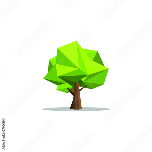 Modern Abstract Polygon Geometric Tree vector Illustrations with 3d low poly look flat shades of green color