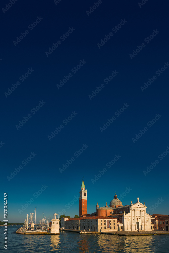 Magical view during sunset over Venice, channel and its historical center, Venice, Italy