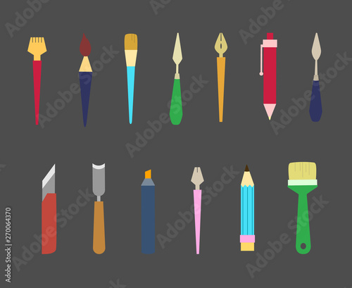 Collection of tools. Vector illustration. Tools for professional artists, students of special art schools and amateurs