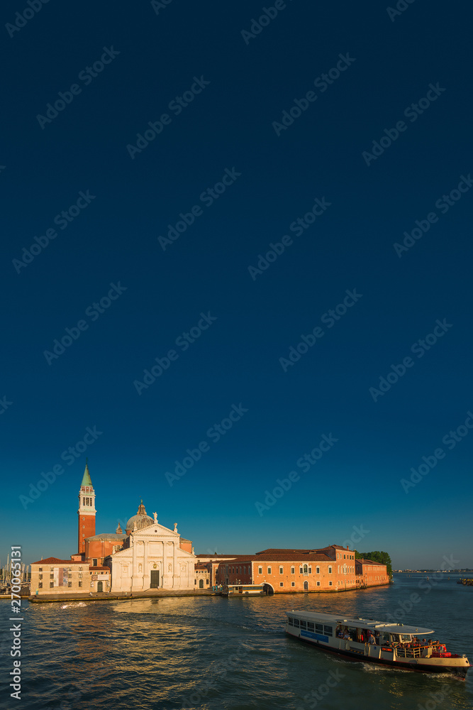 Magical view during sunset over Venice, channel and its historical center, Venice, Italy