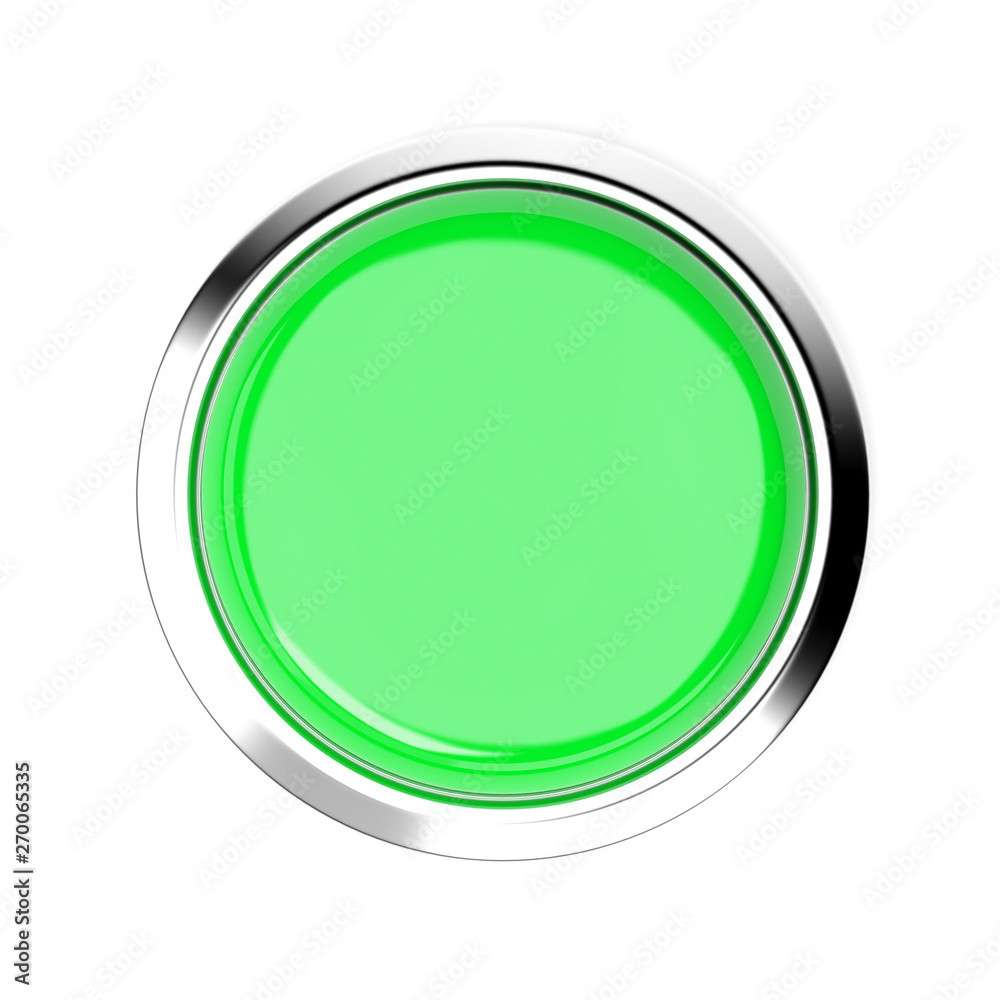 Green push button. Top view. 3d rendering illustration isolated Green push button. Top view. 3d rendering illustration isolated