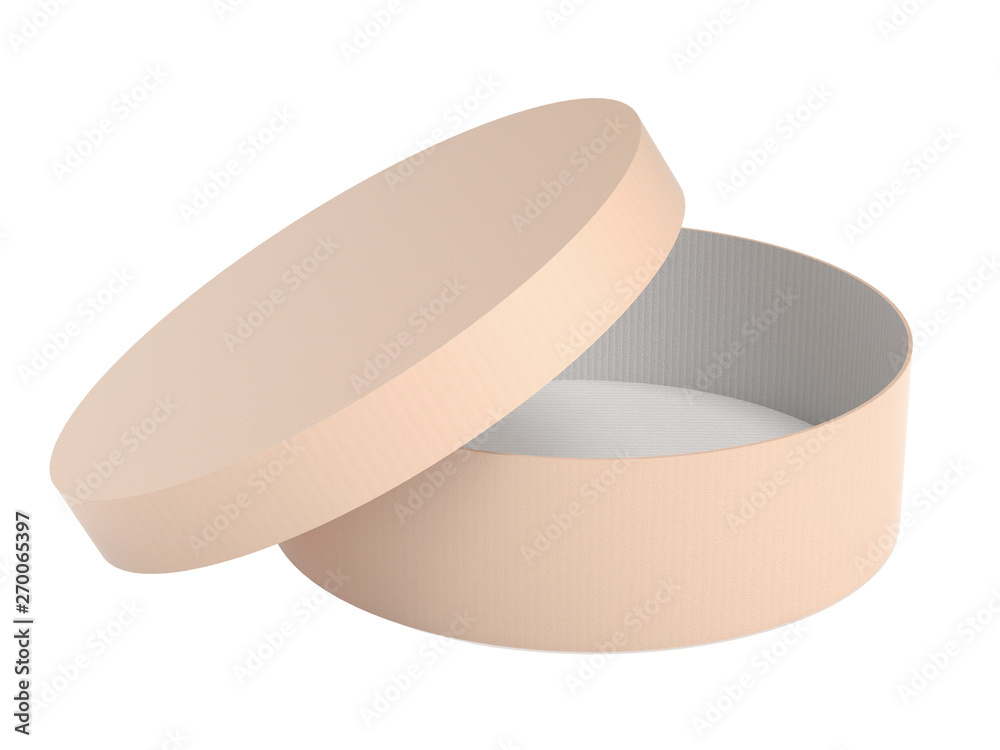 Round hat box. Open corrugated paper carton. 3d rendering illustration isolated Round hat box. Open corrugated paper carton. 3d rendering illustration isolated