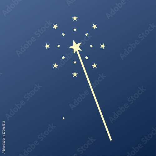 Vector illustration of the icon of the magic wand on a blue background. - Vector