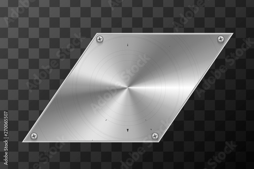 Glossy metal industrial plate in parallelogram shape on transparent