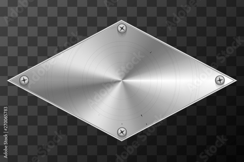Glossy metal industrial plate in rhombus shape on transparent
