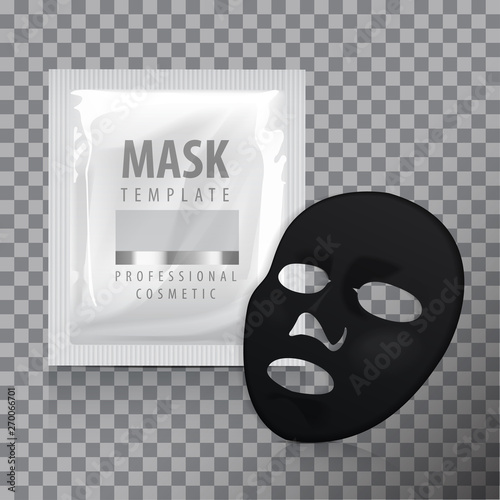 Facial Black Sheet Mask. Cosmetics Pack. Vector package design for face mask