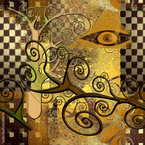 Seamless pattern in the style of Klimt. Suitable for fabric, wrapping paper and the like photo