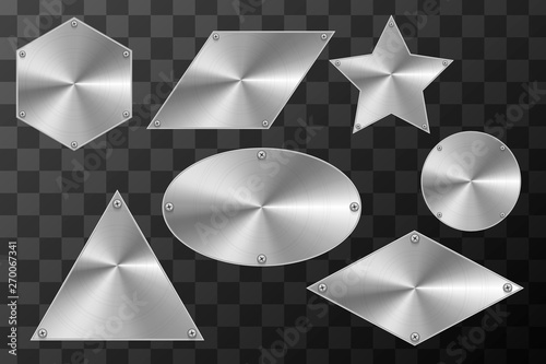 Glossy metal industrial plates in different shapes
