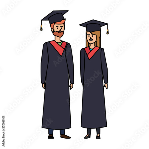 young couple students graduated characters