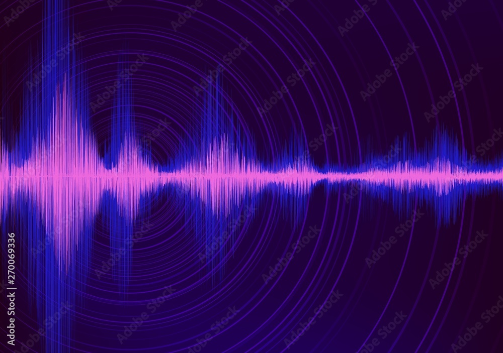 Dark Violet Digital Sound waves with Circle Vibration on Purple background,technology and earthquake wave concept,design for music industry,Vector,Illustration.