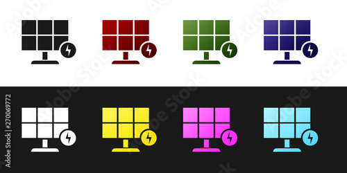 Set Solar energy panel icon isolated on black and white background. Vector Illustration