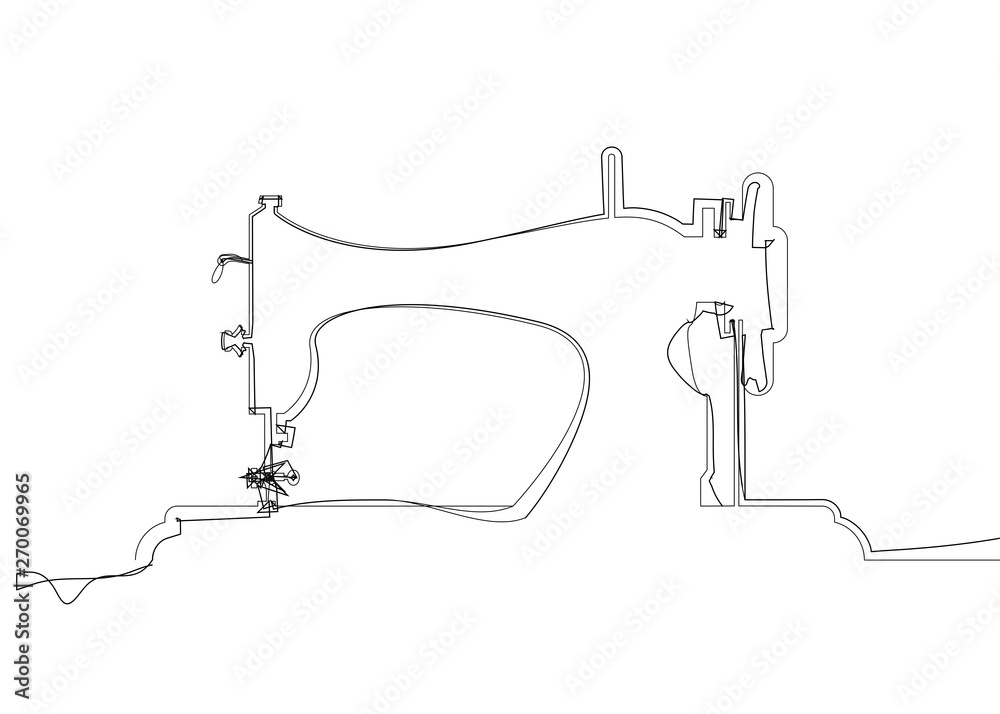 Tailor vector logo. Single black line drawing sewing machine logo