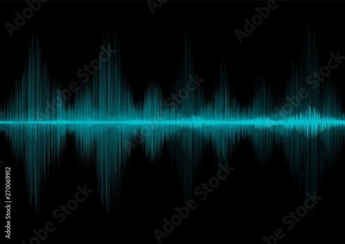 Neon Light Blue Digital Sound Wave or Earthquake Wave on Black Background,Radio and technology concept; design for music industry.