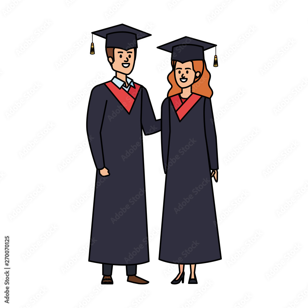 young couple students graduated characters young couple students graduated characters