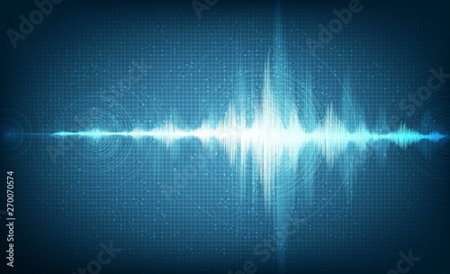 Hi-Tech Digital Sound Wave Low and hight scale with Circle Vibration on Light Blue Background,technology and earthquake wave  diagram concept,design for music studio and science,Vector Illustration.