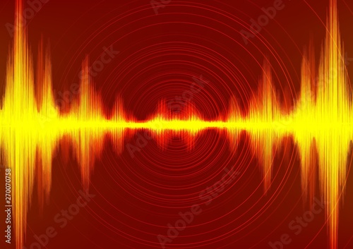 Power of Earthquake Wave with Circle Vibration on Orange Background,audio digital diagram concept,design for education and science,Vector Illustration.