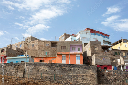 Houses under construction in Praia, Santiago, Cape Verde, Cabo Verde, African neighborhood.