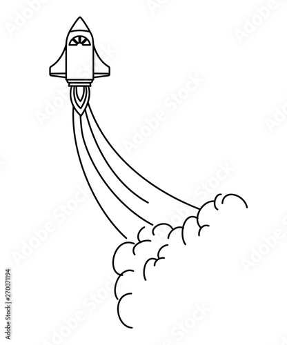 rocket taking off in white background