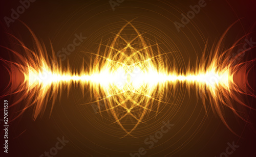 Curve Digital Sound Wave Low and Hight richter scale with Circle Vibration,Golden Background,technology and earthquake wave  diagram concept,design for music studio and science,Vector Illustration.