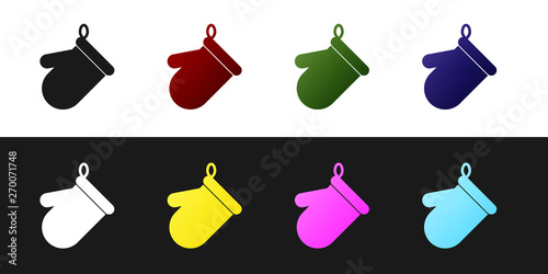 Set Oven glove icon isolated on black and white background. Kitchen potholder sign. Cooking glove. Vector Illustration