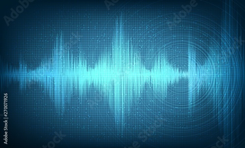 Hi-Tech Digital Sound Wave with Circle Vibration on Light Blue Background,technology and earthquake wave  diagram concept,design for Technology  and science,Vector Illustration.