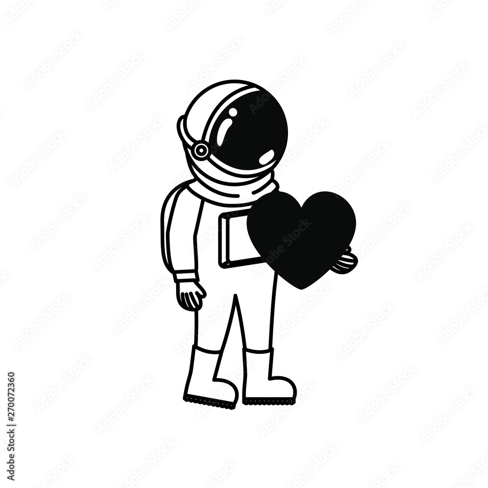 astronaut with spacesuit and heart in white background astronaut with spacesuit and heart in white background