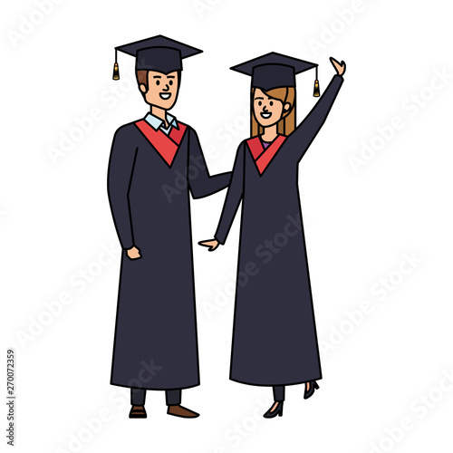 young couple students graduated celebrating