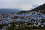 Panorama view on the medina of the Blue City skyline from the hill, Chefchaouen Morocco
