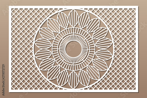 Decorative card for cutting. Geometry line mandala pattern. Laser cut panel. Ratio 2:3. Vector illustration.
