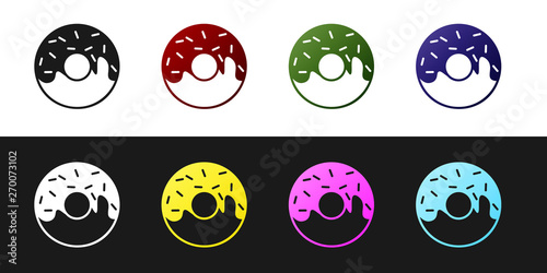 Set Donut with sweet glaze icon isolated on black and white background. Vector Illustration