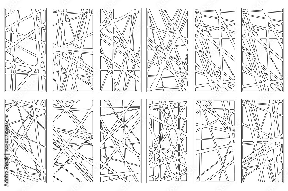Set decorative card for cutting. Abstract linear pattern. Laser cut panel. Ratio 1:2. Vector illustration.