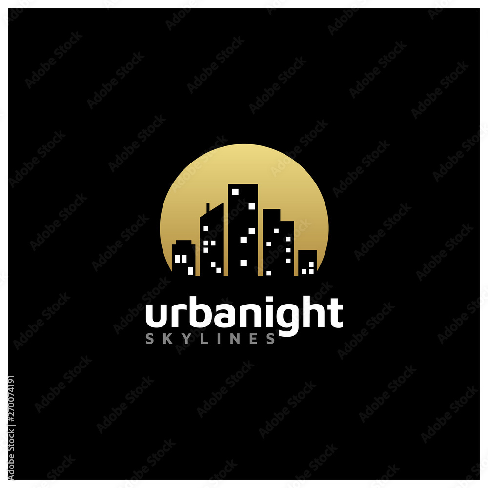Fototapeta premium Night City Skyline Building for Real Estate Logo design