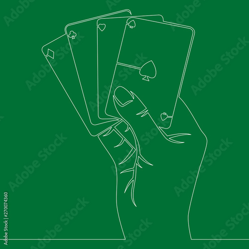 Continuous line Hand with ace playing cards