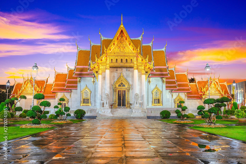 Wat Benchamabophit Temple Landmark Travel Place of Bangkok, Thailand. photo