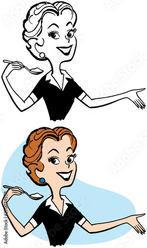 A blonde woman holding a spoonful of sugar. 