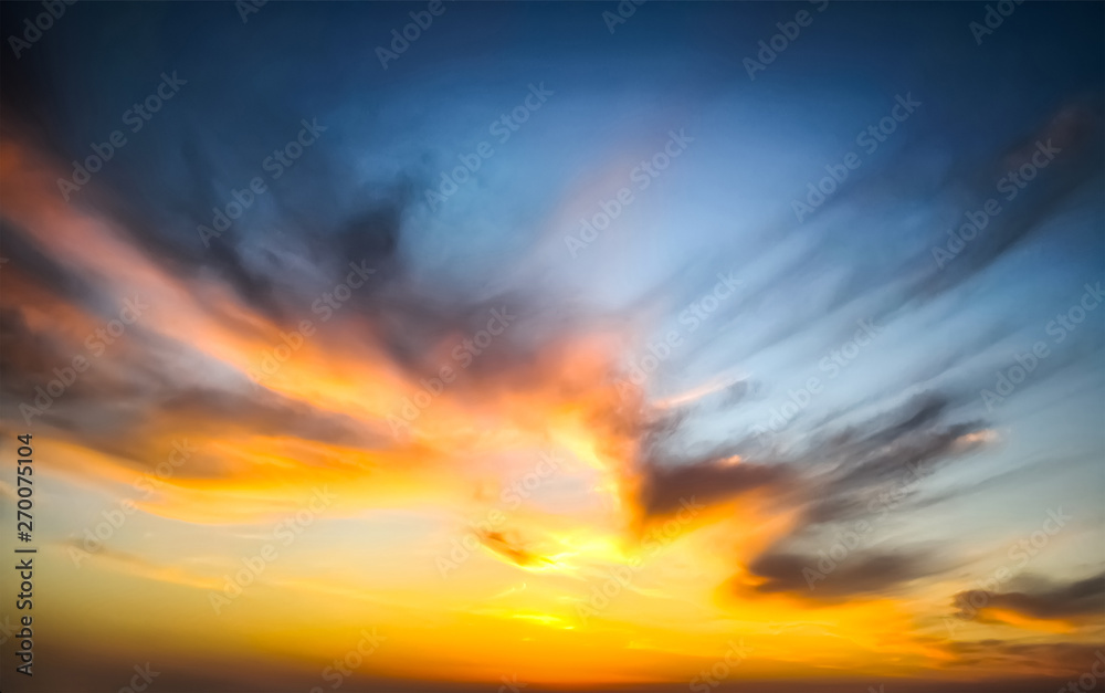 Beautiful epic sunset. Dramatic sunset sky with clouds for background.