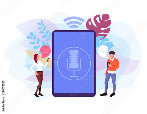 Voice control smart speaker concept. Vector flat graphic design isolated illustration
