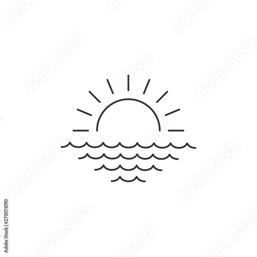 Sunrise or sunset over the sea linear minimal single flat icon. Sea and waves line vector icon. Vector illustration isolated on white background