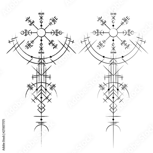 Black abstract viking magic symbols isolated on white background photo