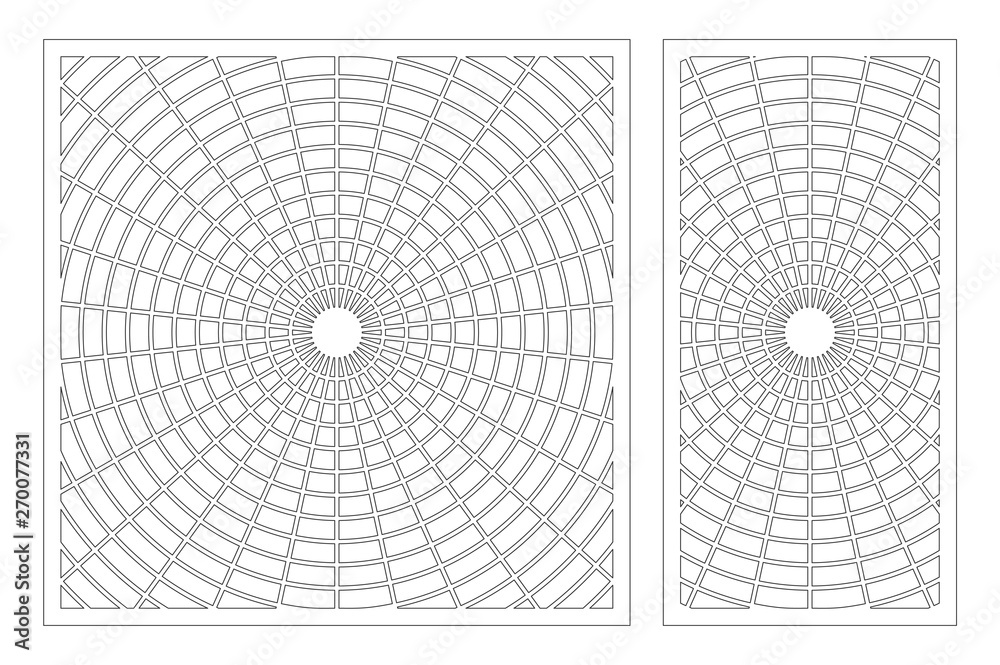 Laser cut panel. Set decorative card for cutting. Geometry line art pattern. Ratio 1:2, 1:1. Vector illustration.