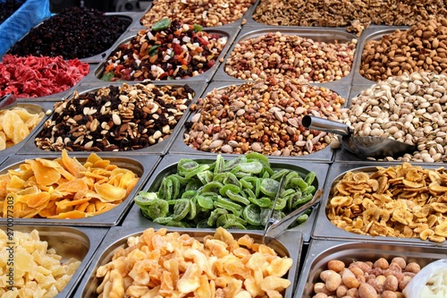 Variety of nuts exposed in the market © Dumitru Florin