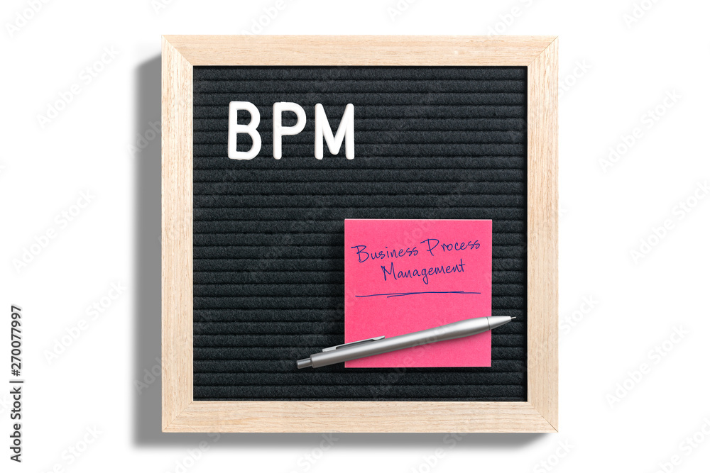 Fototapeta Buchstabentafel mit Akronym BPM und Erklärung auf Notizzettel als 
