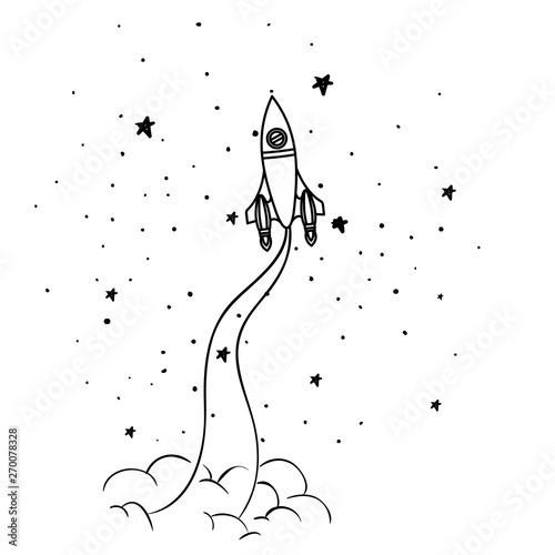 rocket taking off in white background