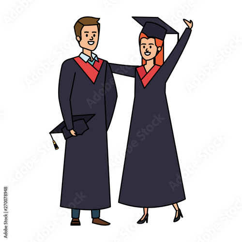 young couple students graduated celebrating
