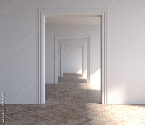 Fototapeta Naklejka Na Ścianę i Meble -  Abstract empty room with wall, floor, ceiling without, 3D illustration. 