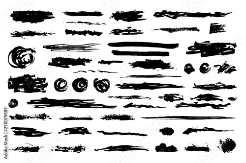 Set of hand drawn grunge brush strokes. Black ink grunge brush strokes. Vector illustration.