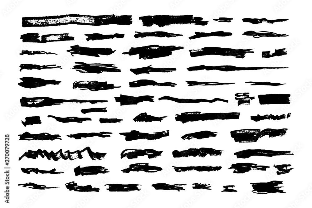 Set of hand drawn grunge brush strokes. Black ink grunge brush strokes. Vector illustration.