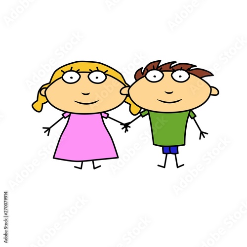 Vector. Man and woman hold hand. Flat cartoon character. Color illustration for modern design.